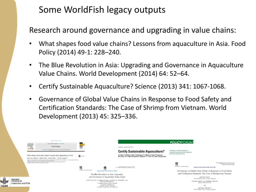 some worldfish legacy outputs