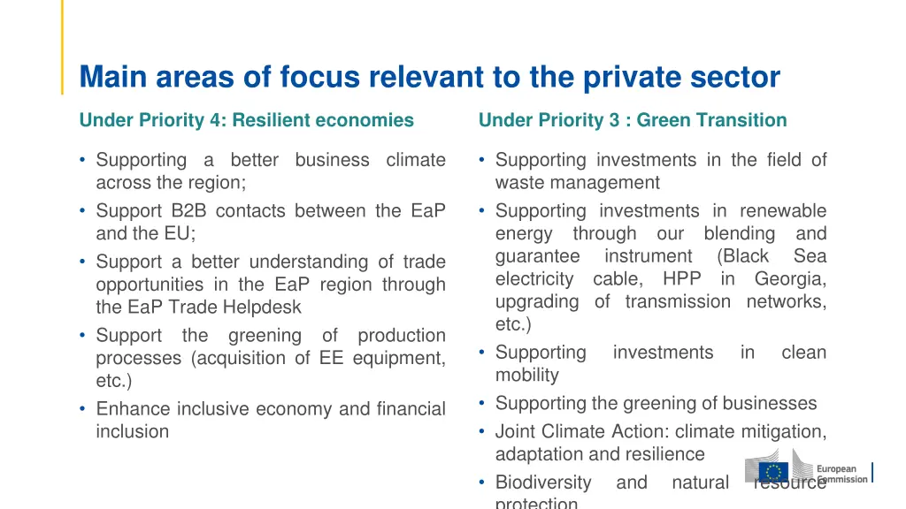 main areas of focus relevant to the private sector 1