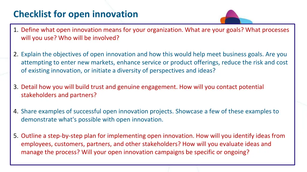 checklist for open innovation