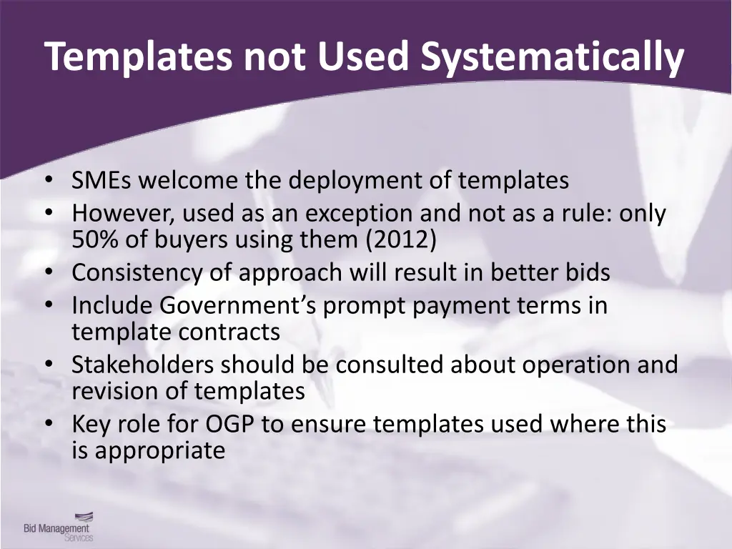 templates not used systematically