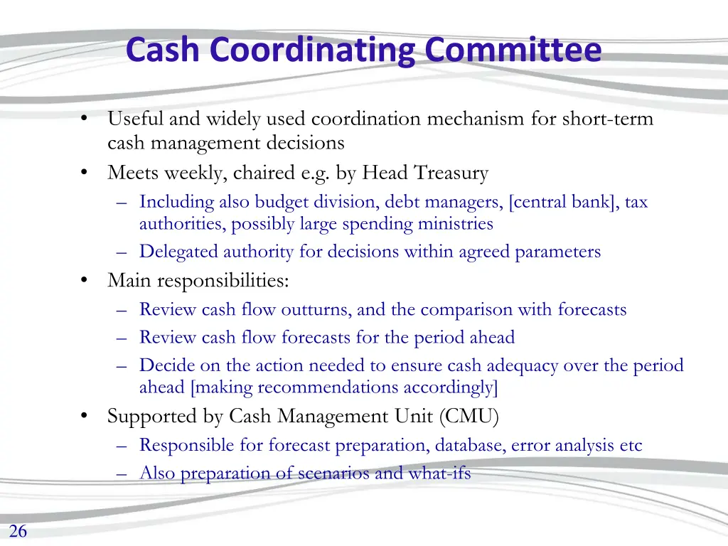 cash coordinating committee