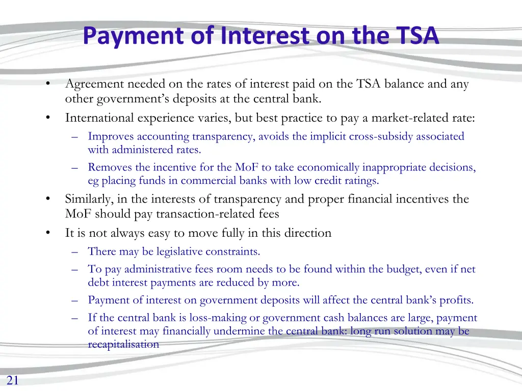 payment of interest on the tsa