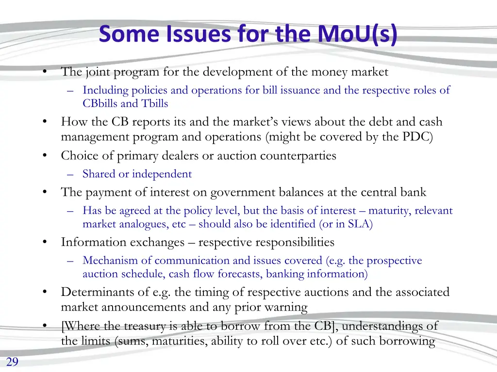 some issues for the mou s