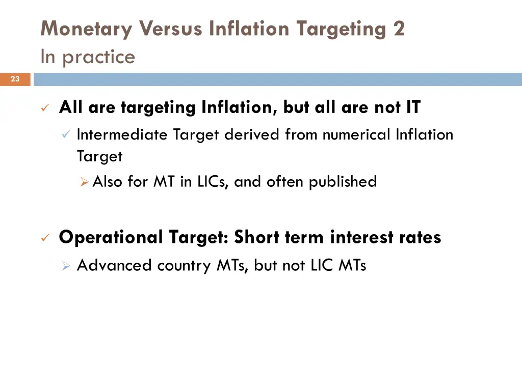 monetary versus inflation targeting 2 in practice