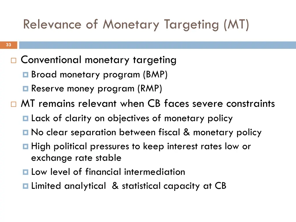 relevance of monetary targeting mt