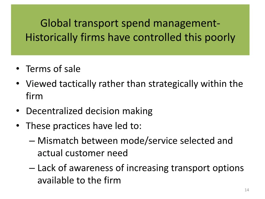 global transport spend management historically