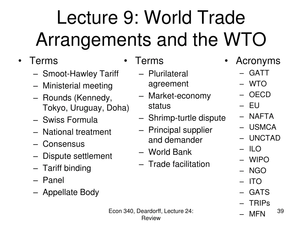 lecture 9 world trade arrangements