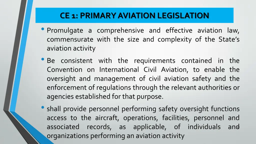 ce 1 primary aviation legislation promulgate