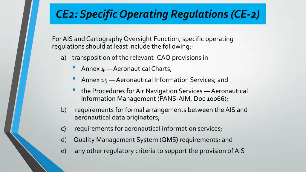 ce2 specific operating regulations ce 2 1
