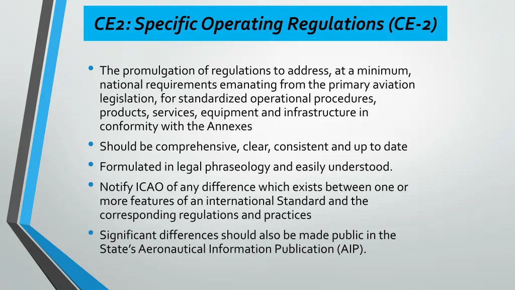 ce2 specific operating regulations ce 2