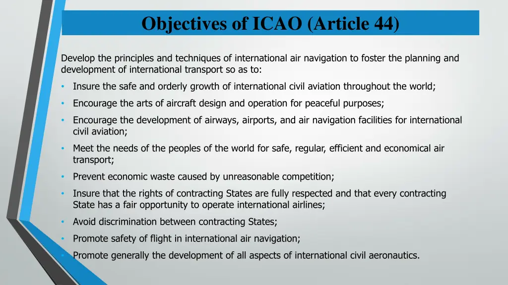 objectives of icao article 44