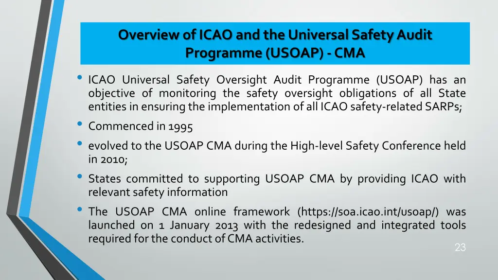 overview of icao and the universal safety audit