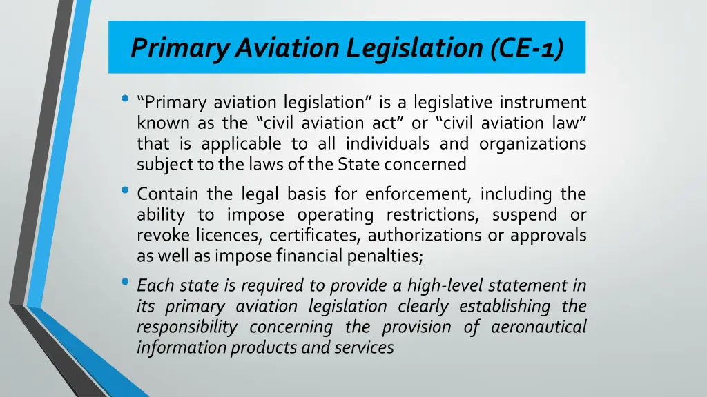 primary aviation legislation ce 1