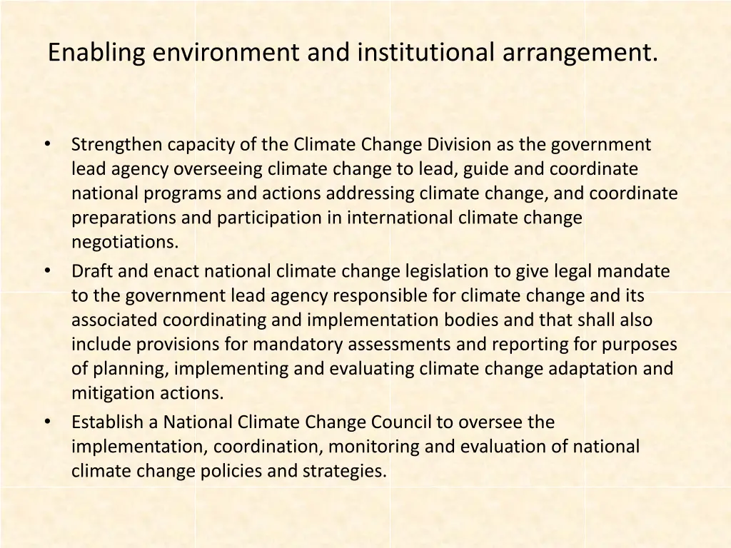 enabling environment and institutional arrangement