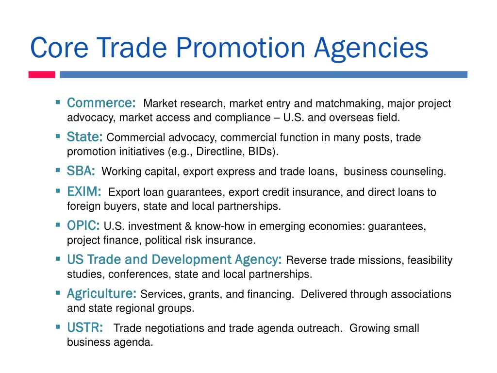core trade promotion agencies