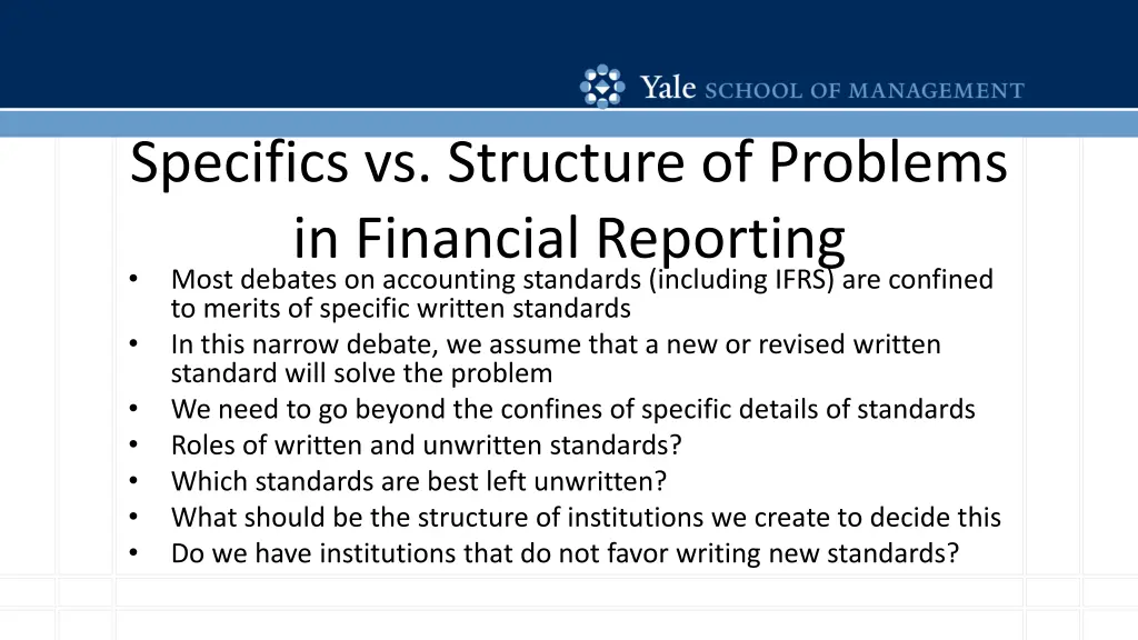 specifics vs structure of problems in financial