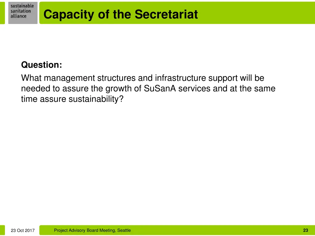 capacity of the secretariat