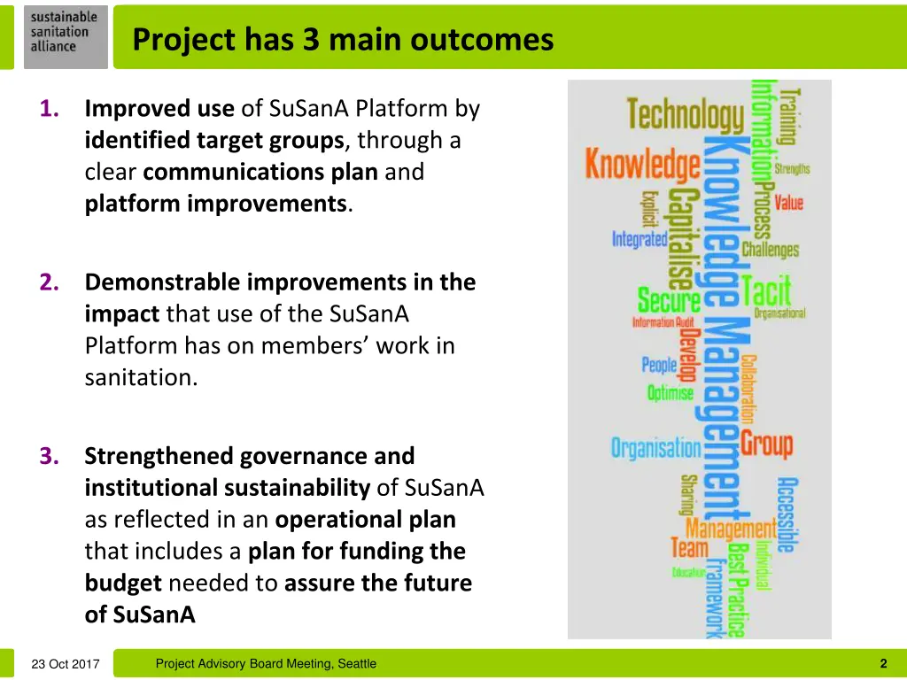 project has 3 main outcomes