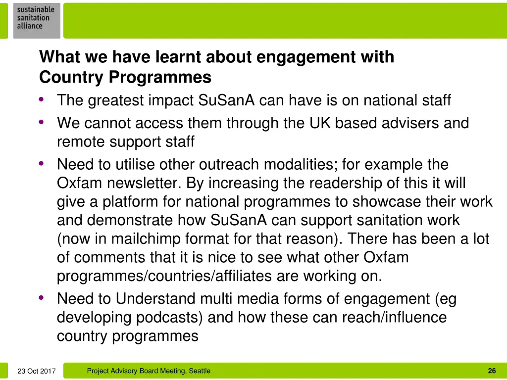 what we have learnt about engagement with country