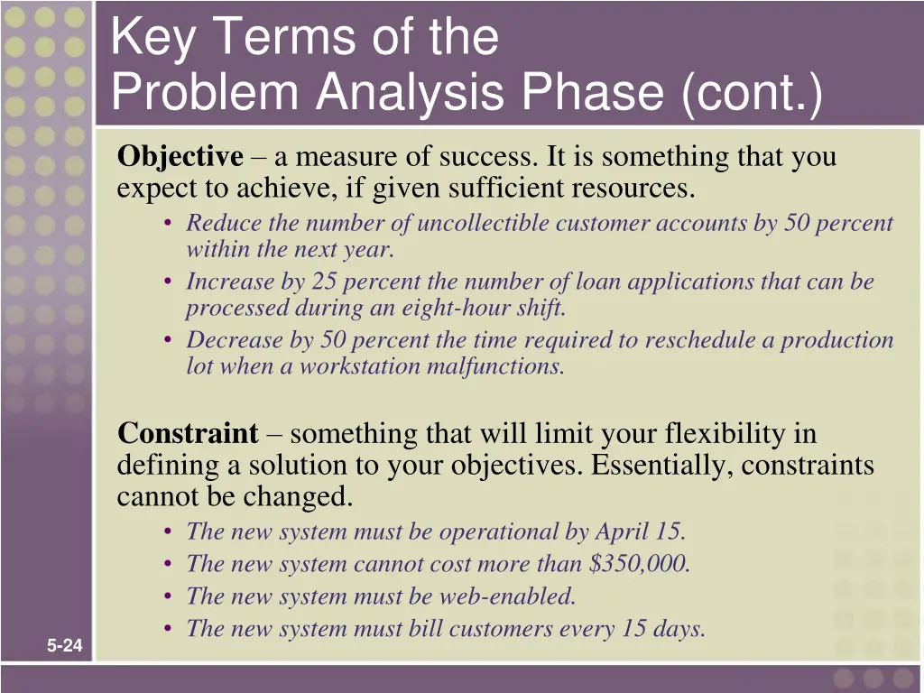 key terms of the problem analysis phase cont