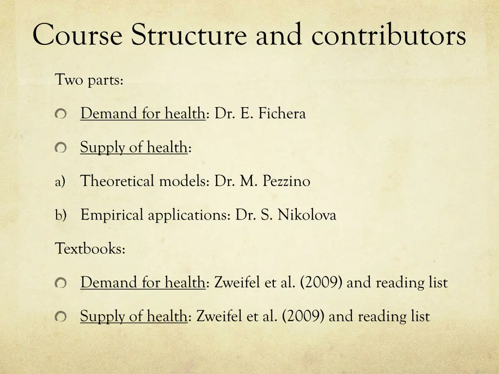 course structure and contributors