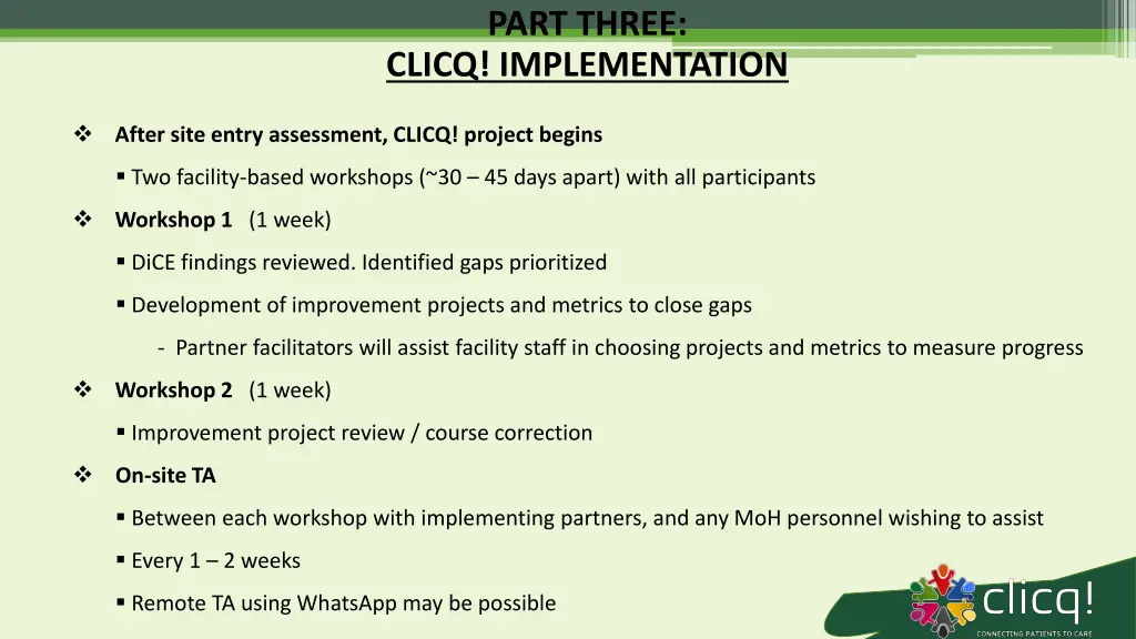 part three clicq implementation