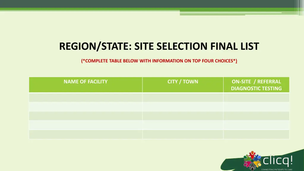 region state site selection final list