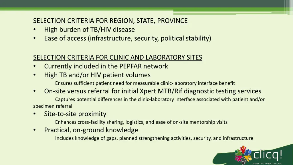 selection criteria for region state province high