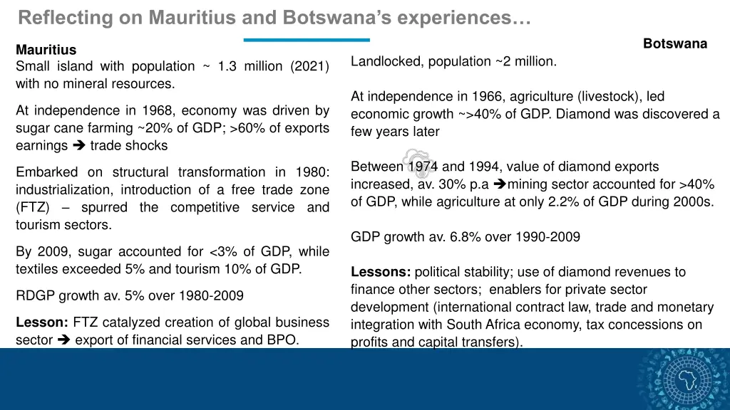 reflecting on mauritius and botswana s experiences