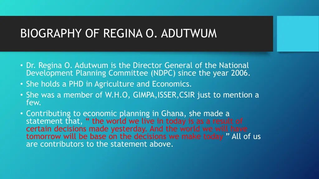 biography of regina o adutwum