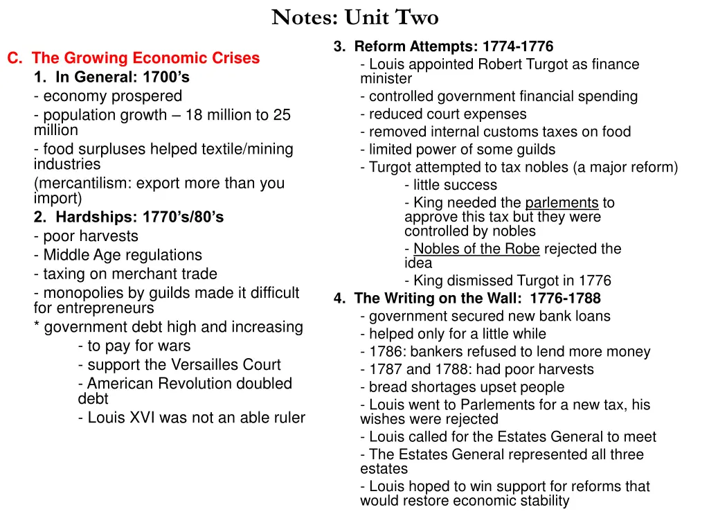 notes unit two 3 reform attempts 1774 1776 louis