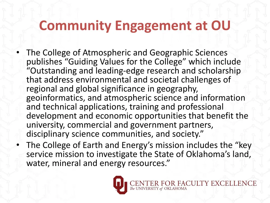 community engagement at ou 1
