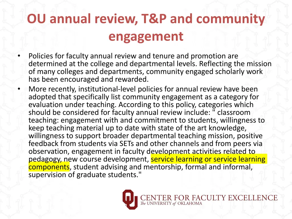ou annual review t p and community engagement