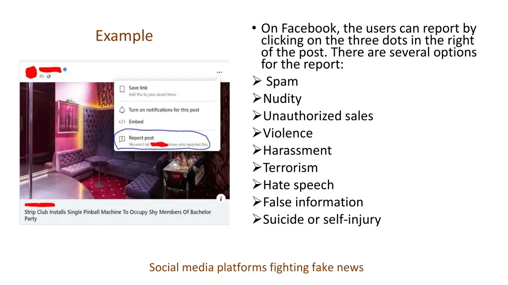 on facebook the users can report by clicking