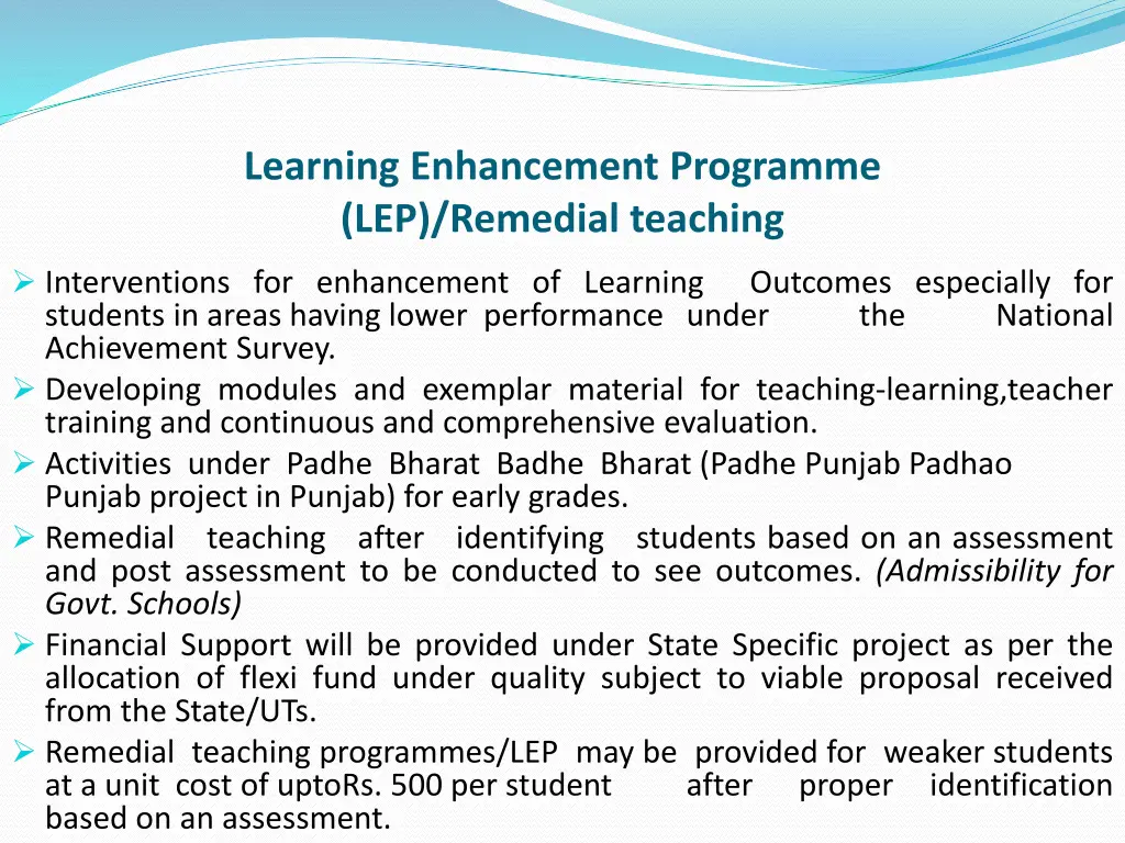 learning enhancement programme lep remedial
