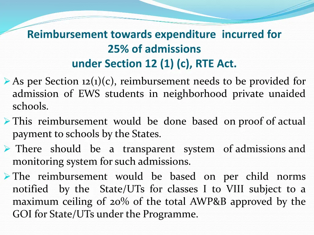 reimbursement towards expenditure incurred