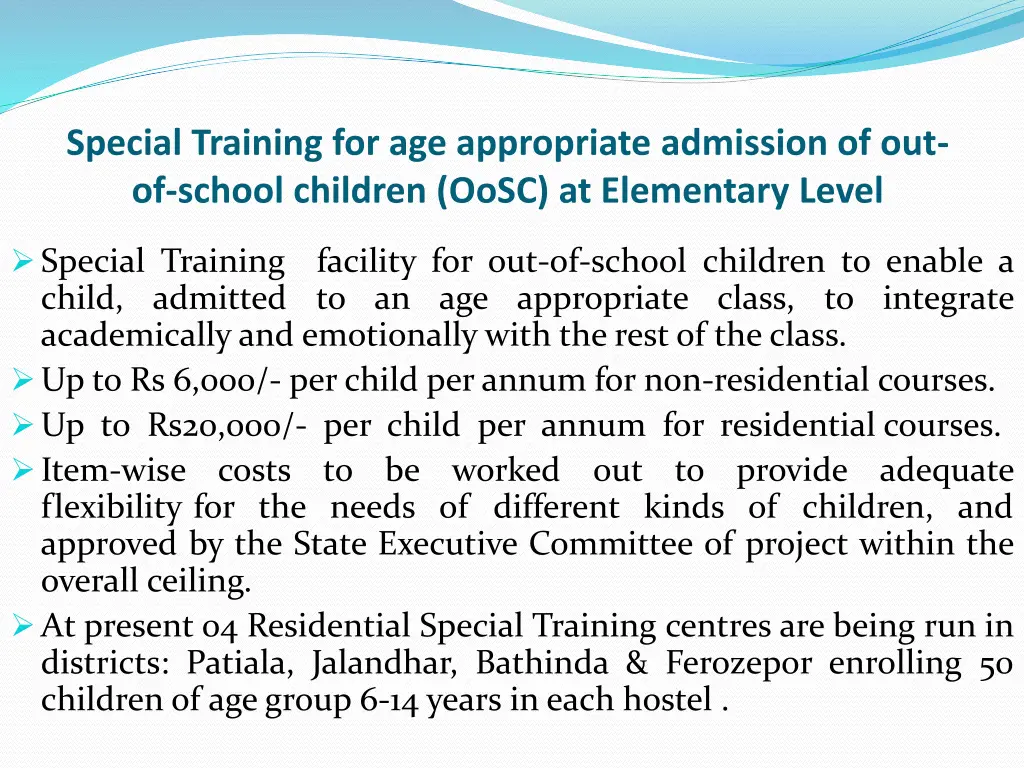 special training for age appropriate admission