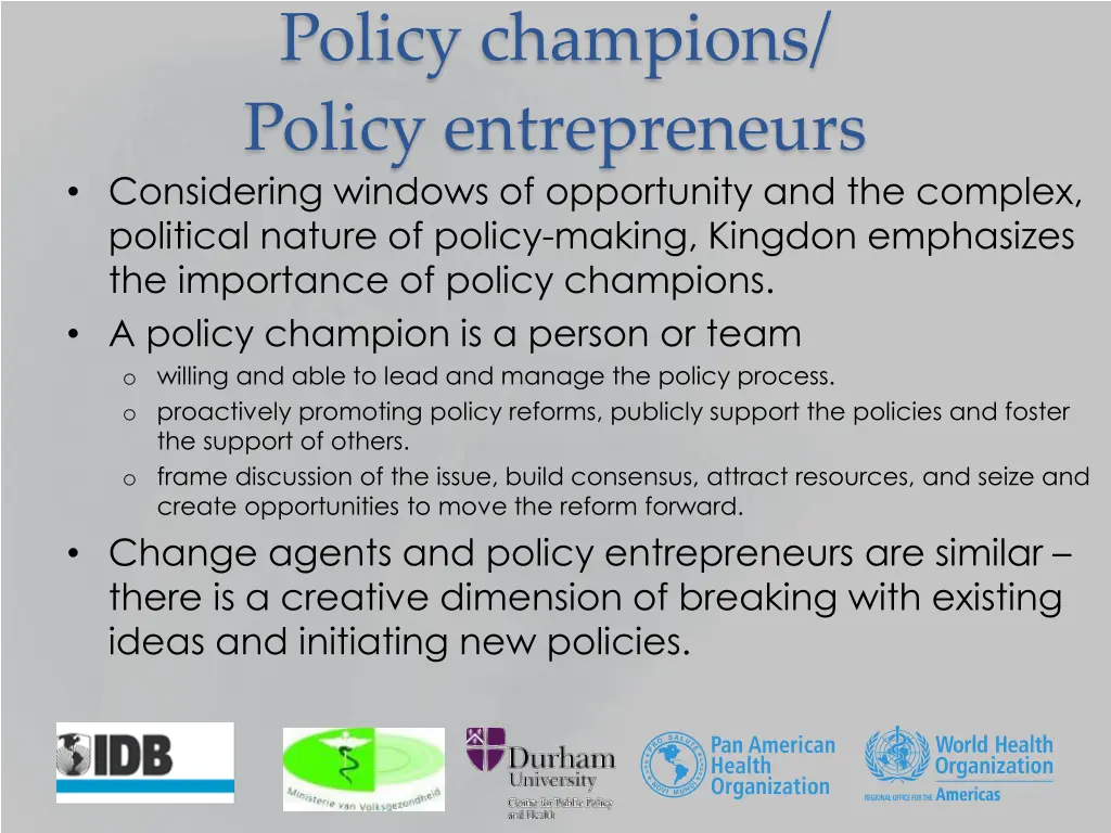 policy champions policy entrepreneurs considering