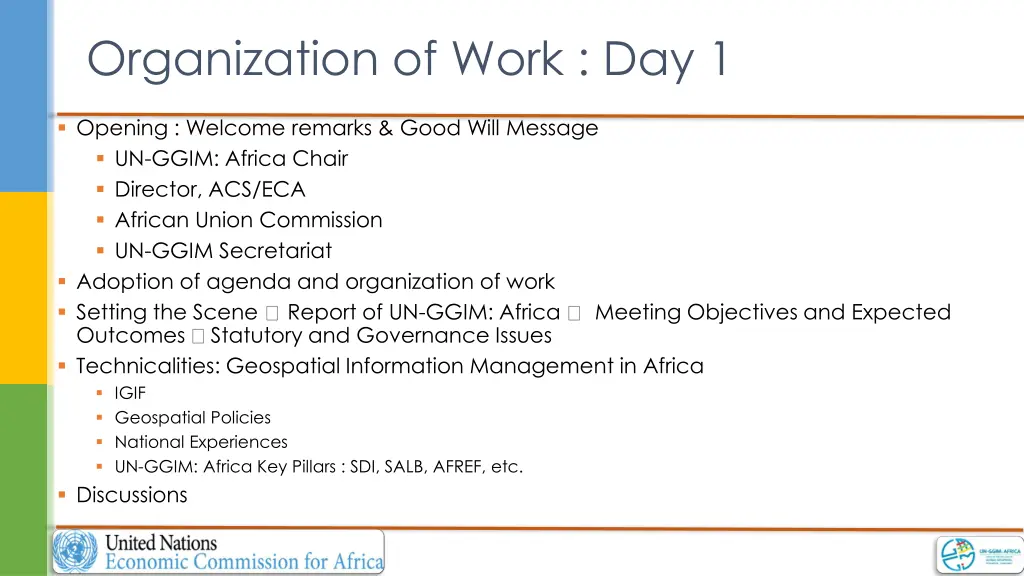organization of work day 1