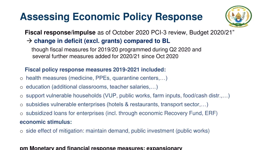 assessing economic policy response