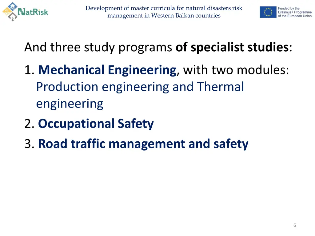 development of master curricula for natural 5
