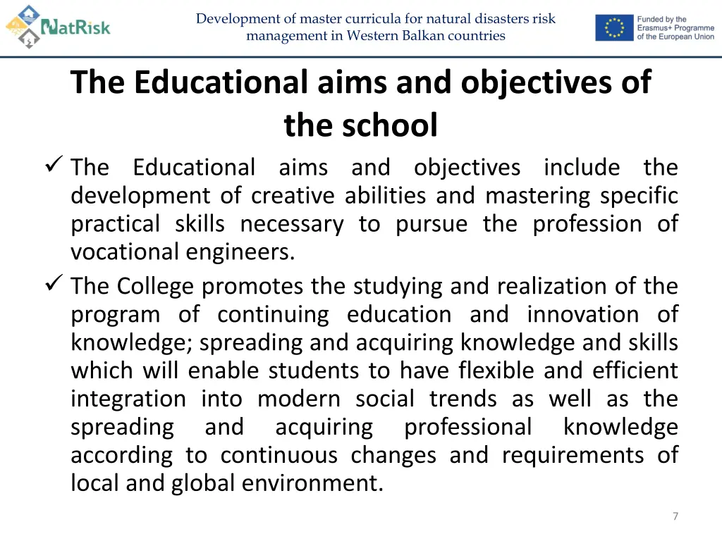 development of master curricula for natural 6