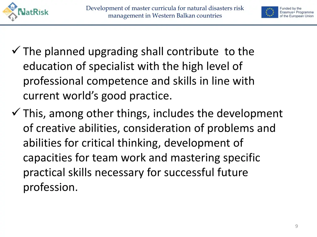 development of master curricula for natural 8
