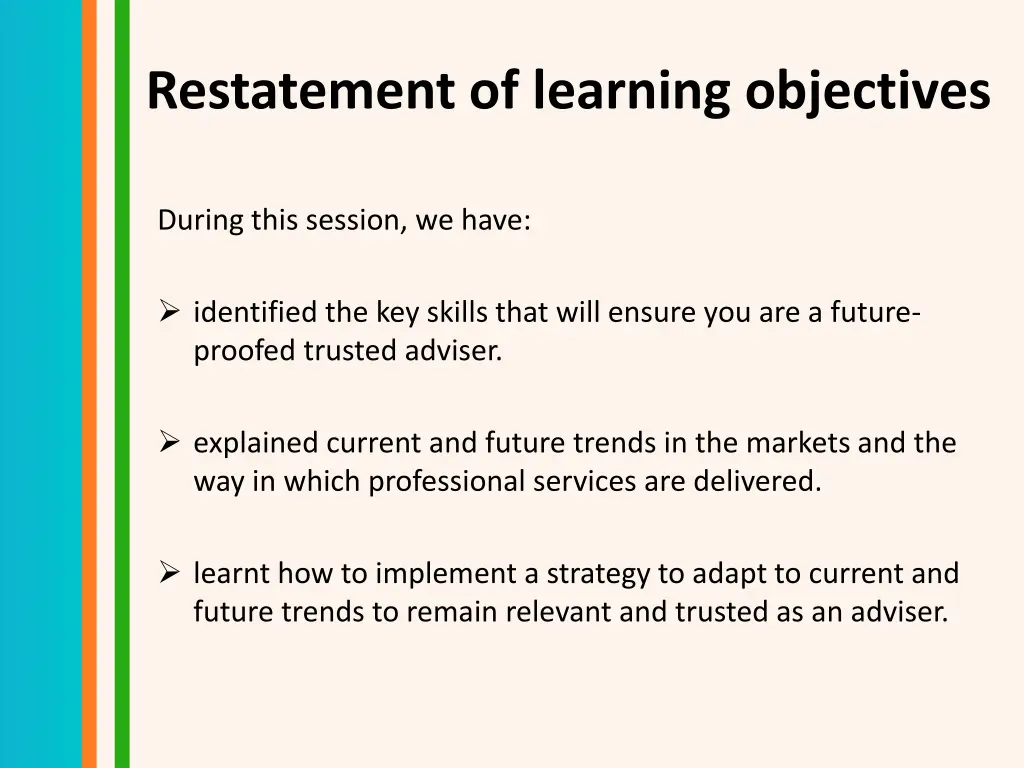restatement of learning objectives