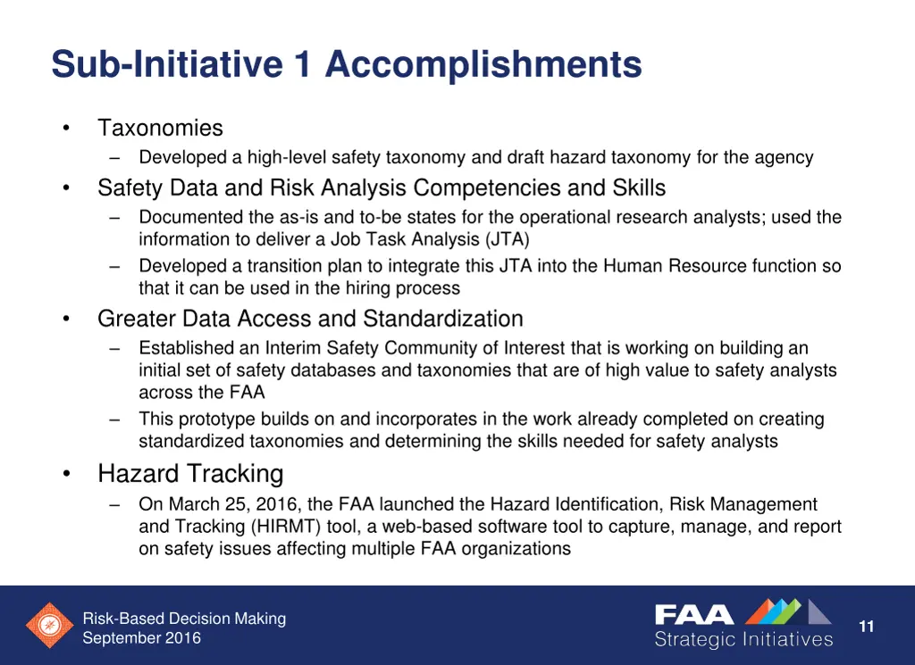 sub initiative 1 accomplishments
