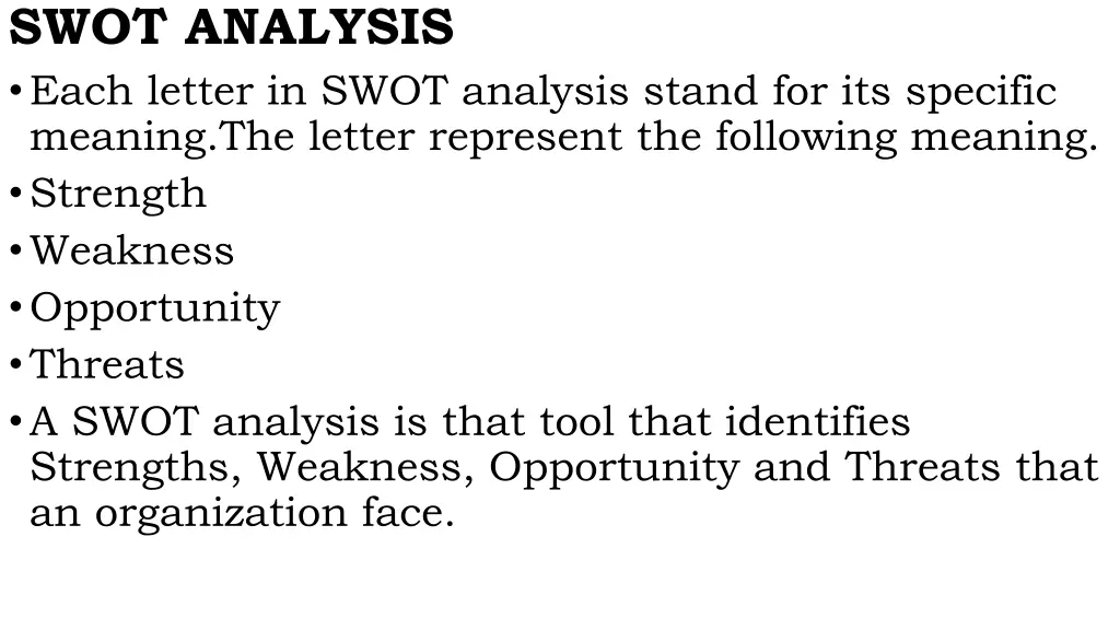 swot analysis each letter in swot analysis stand