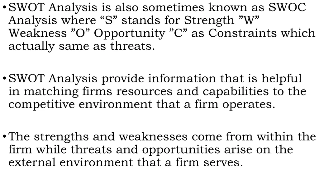 swot analysis is also sometimes known as swoc