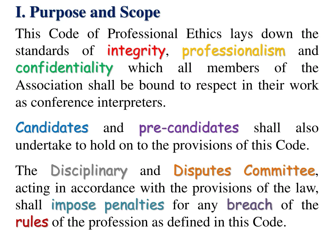 i purpose and scope this code of professional