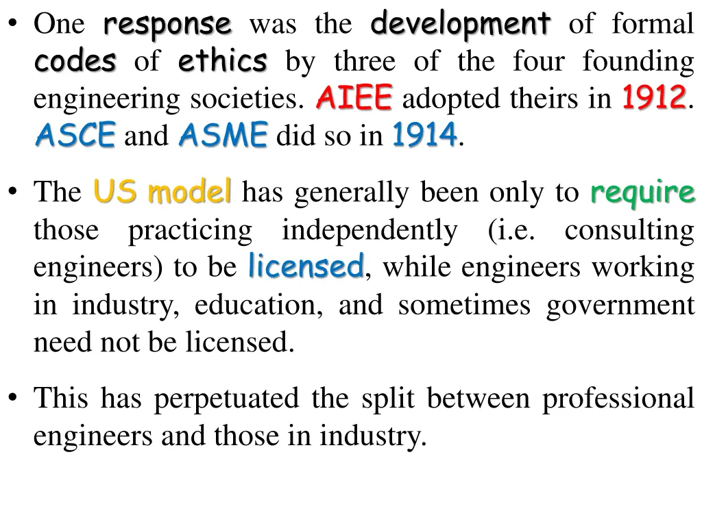 one response was the development of formal codes