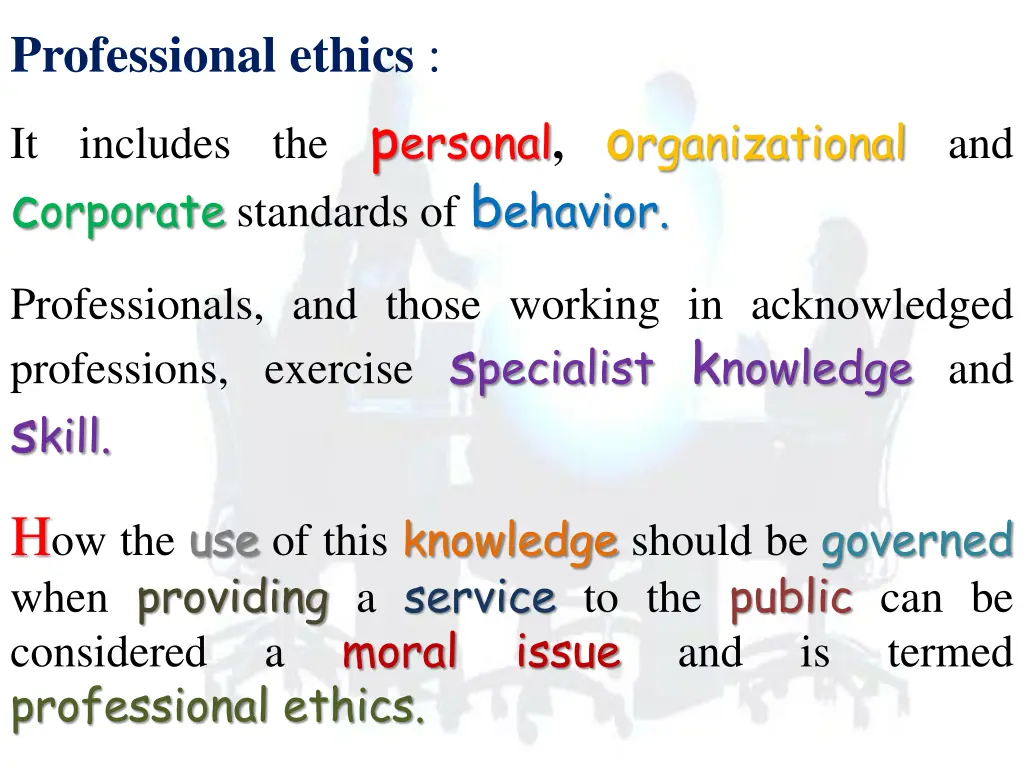 professional ethics it includes the p ersonal
